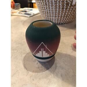 Sioux Pottery Vase signed Martin DeCory Mountain Bear Track Turquoise Ombré